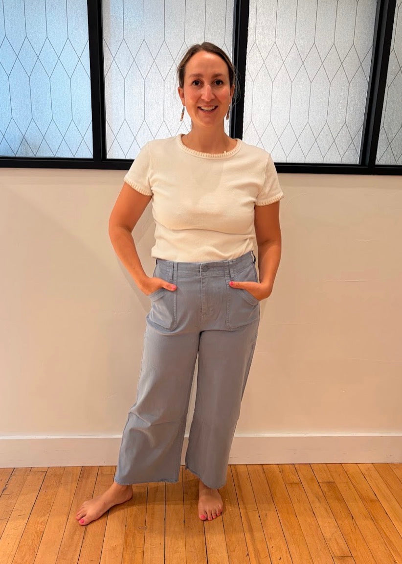 Tencel Pants with Patch Pockets - Ashley Blue
