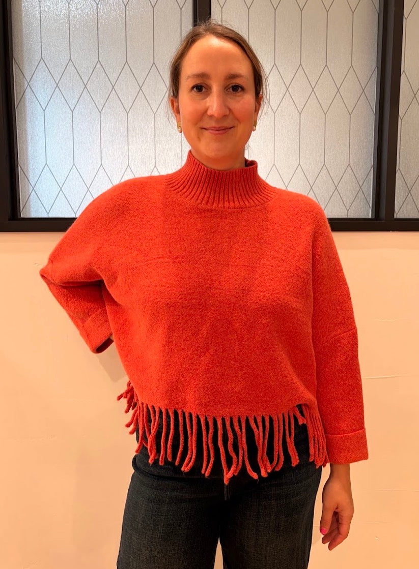 Aja Sweater with Fringe - Tangerine