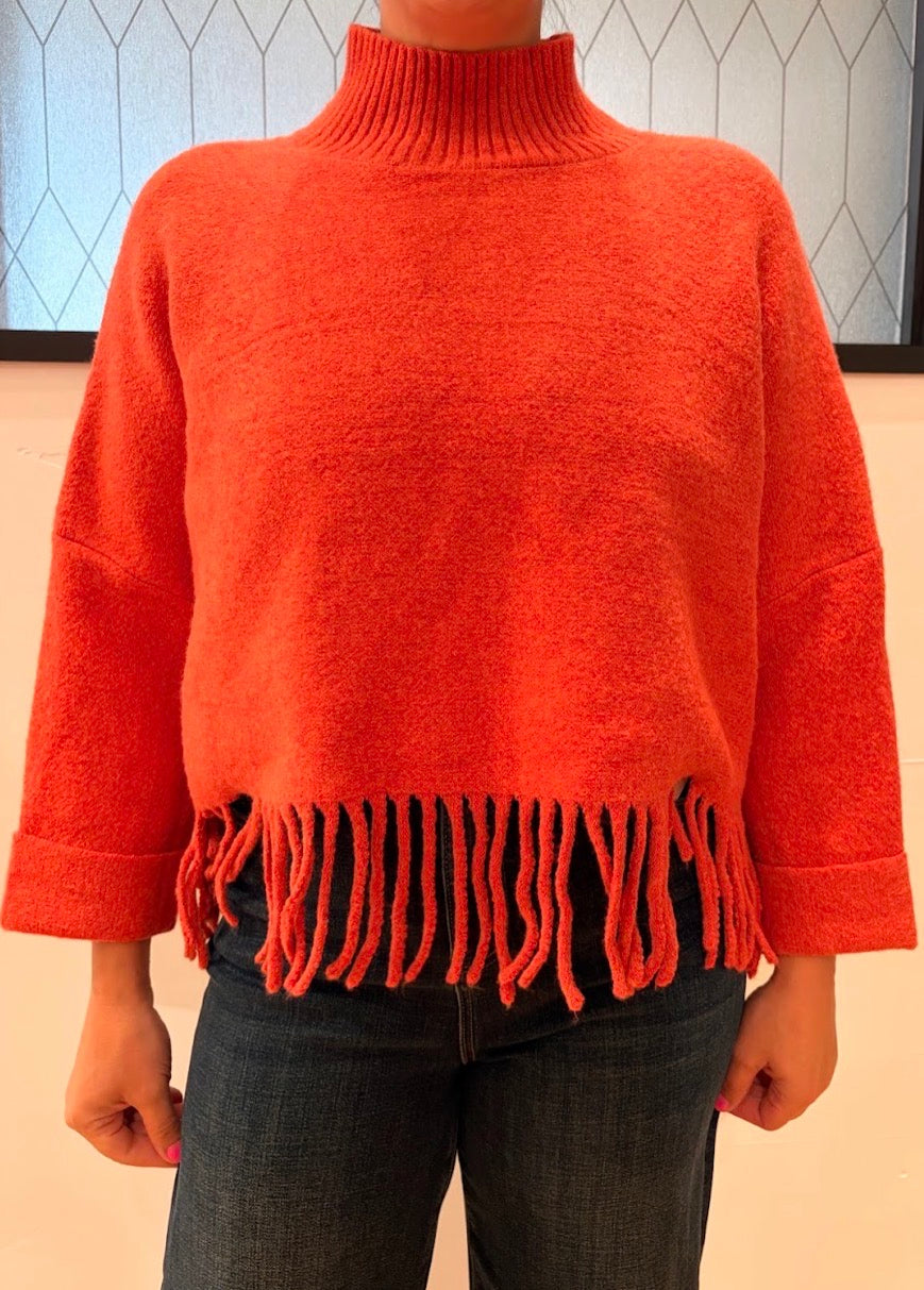 Aja Sweater with Fringe - Tangerine