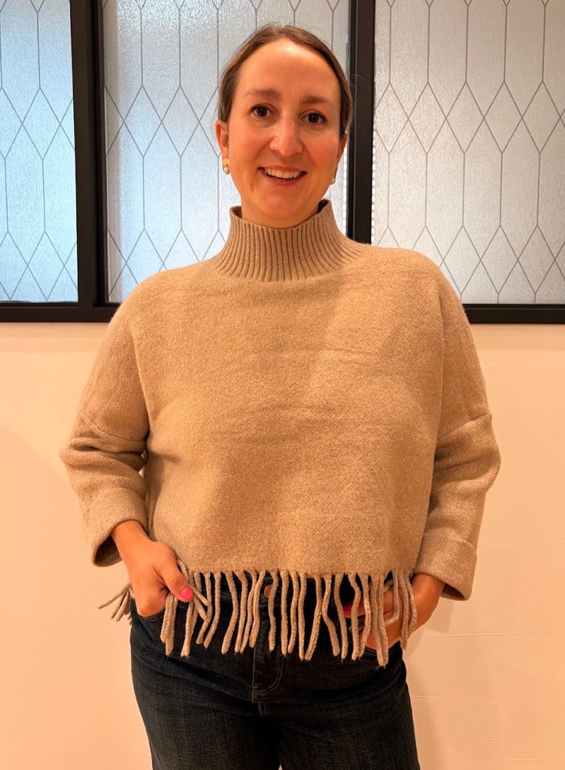 Aja Sweater with Fringe - Warm Wheat