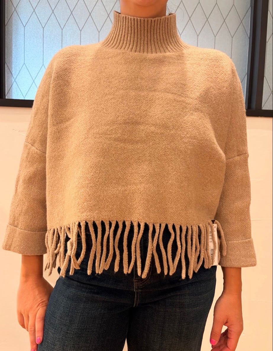 Aja Sweater with Fringe - Warm Wheat
