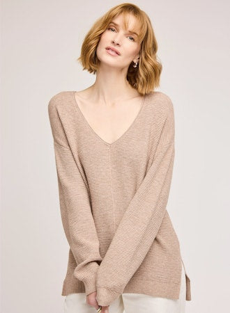 Lisbon V-Neck Pullover Sweater - Heather Taupe