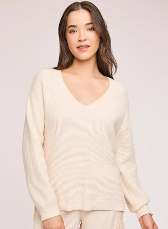 Lisbon V-Neck Pullover Sweater - Cream