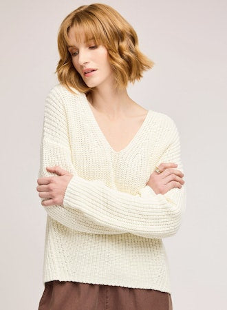 Spencer V-Neck Pullover Sweater - Cream