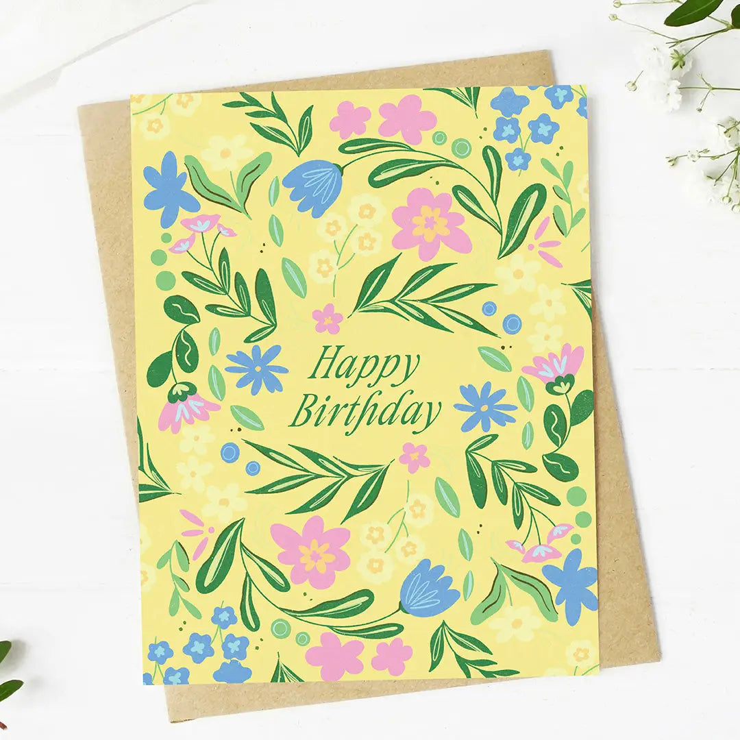 Blue Flowers Birthday Greeting Card