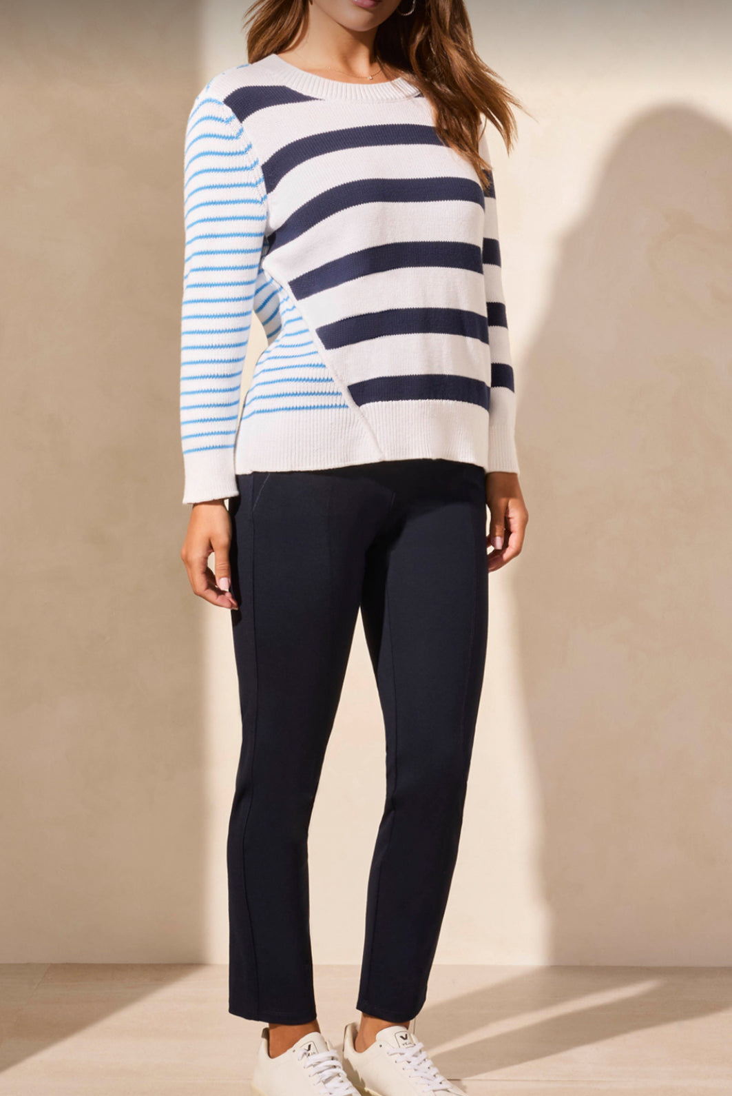 Crew Neck Sweater with 3/4 Sleeves - Jet Blue