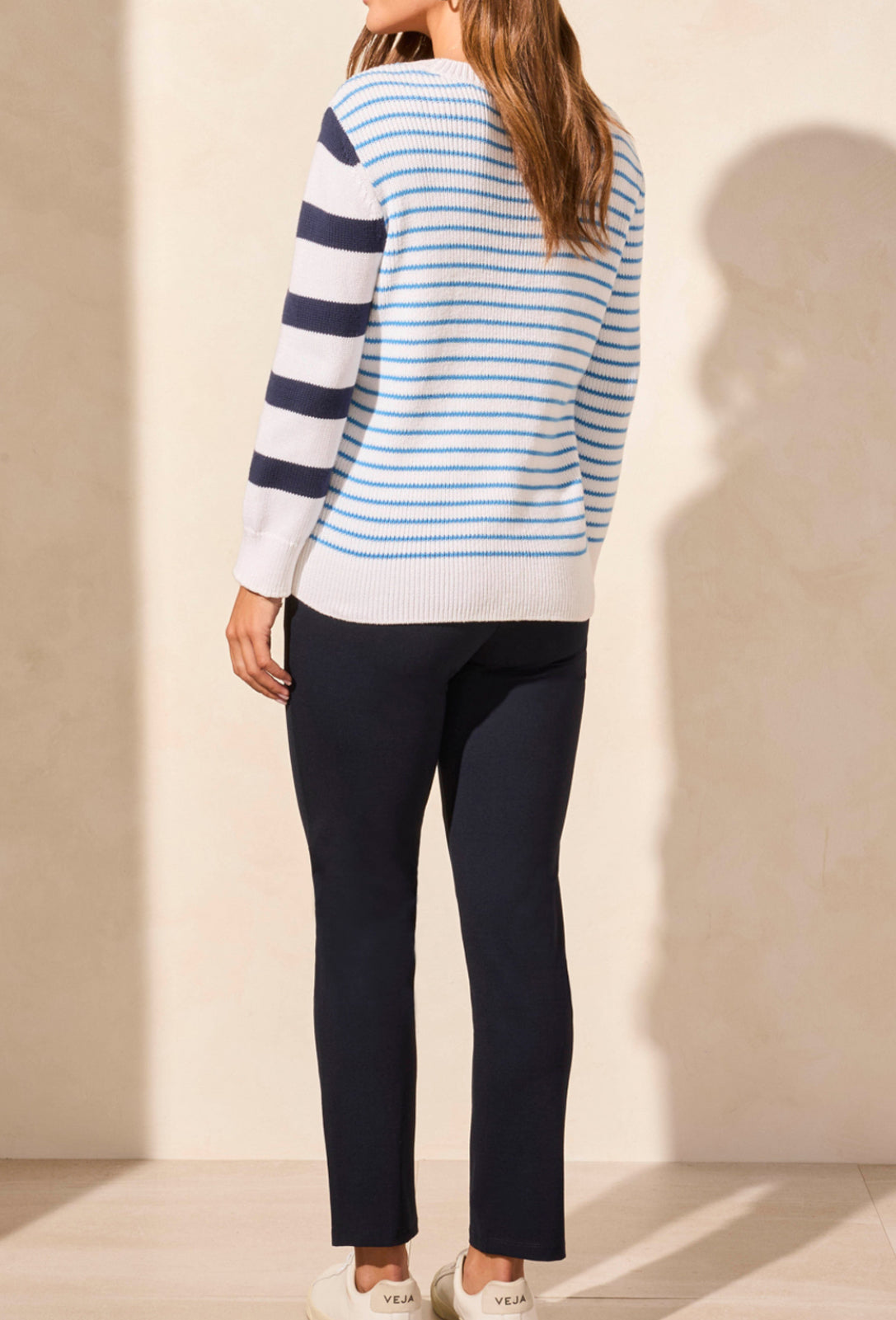 Crew Neck Sweater with 3/4 Sleeves - Jet Blue
