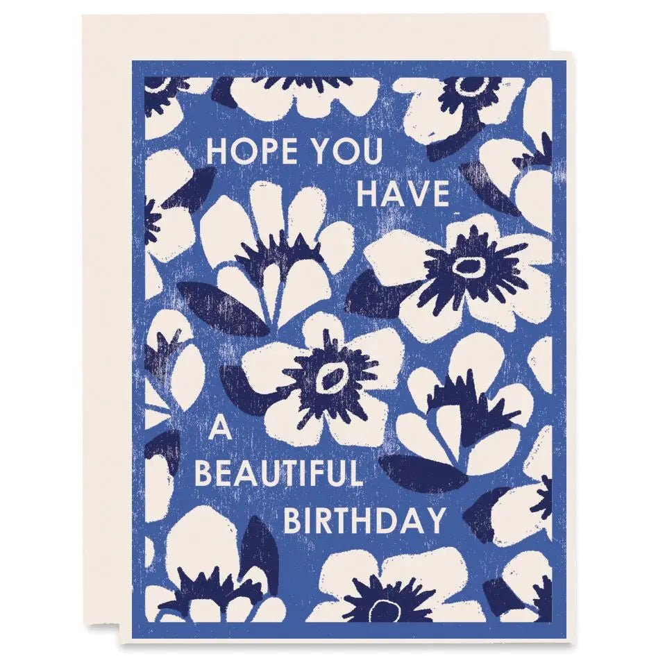 Blue Floral Garden Birthday Greeting Card