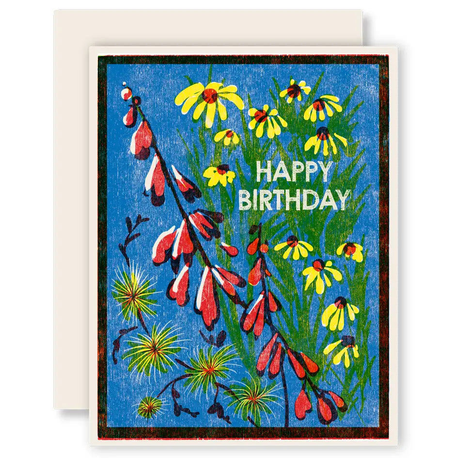 Blue Sky Wildflowers Birthday Greeting Card