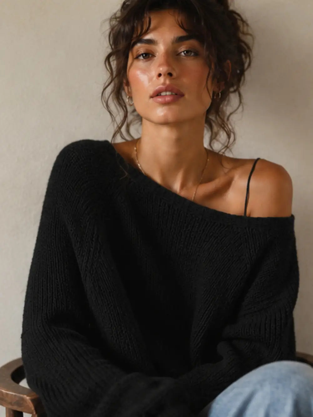 Knotted Detail Two-Way Sweater - Black