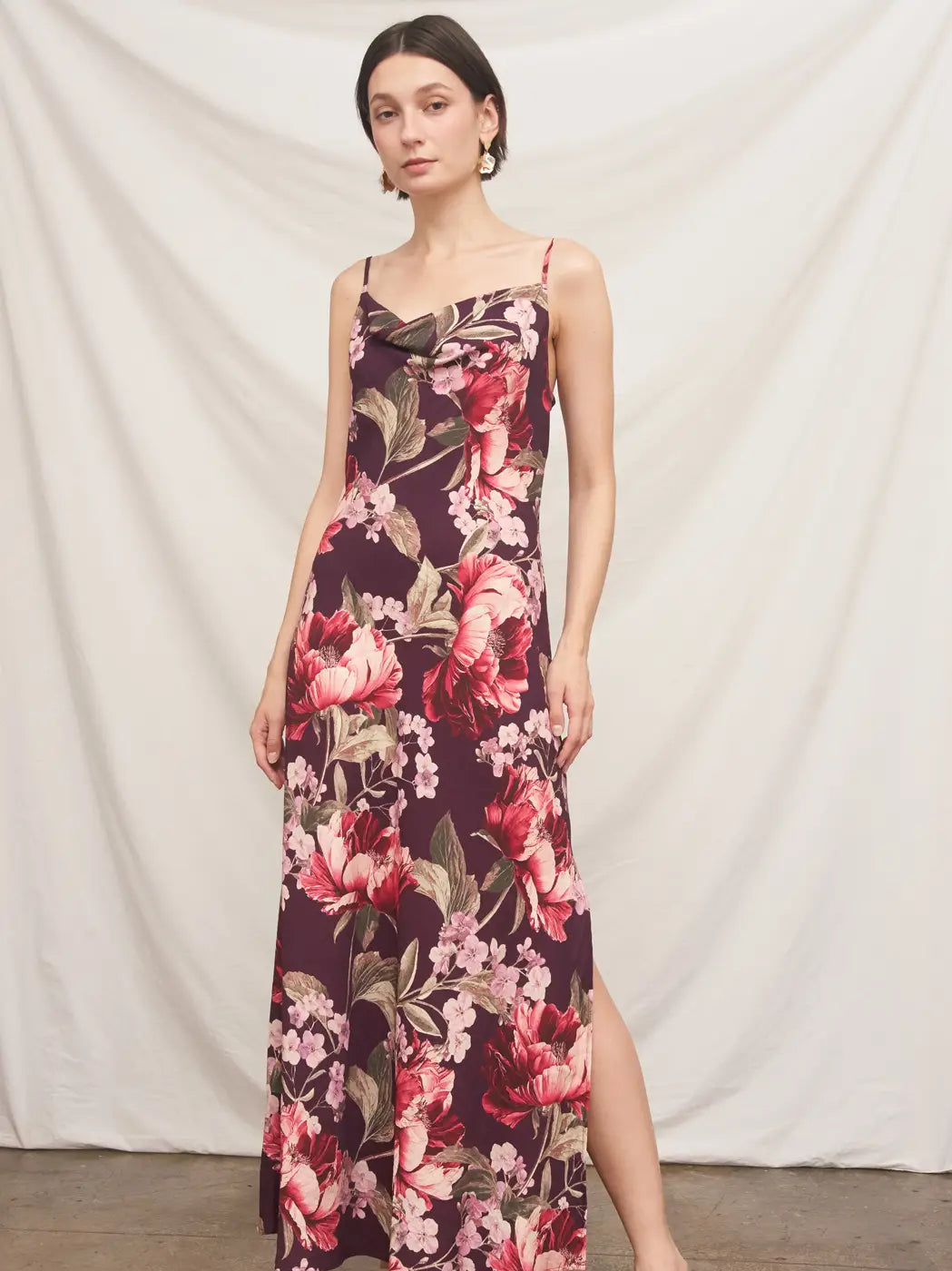 Cowl Neck Maxi Dress - Deep Plum