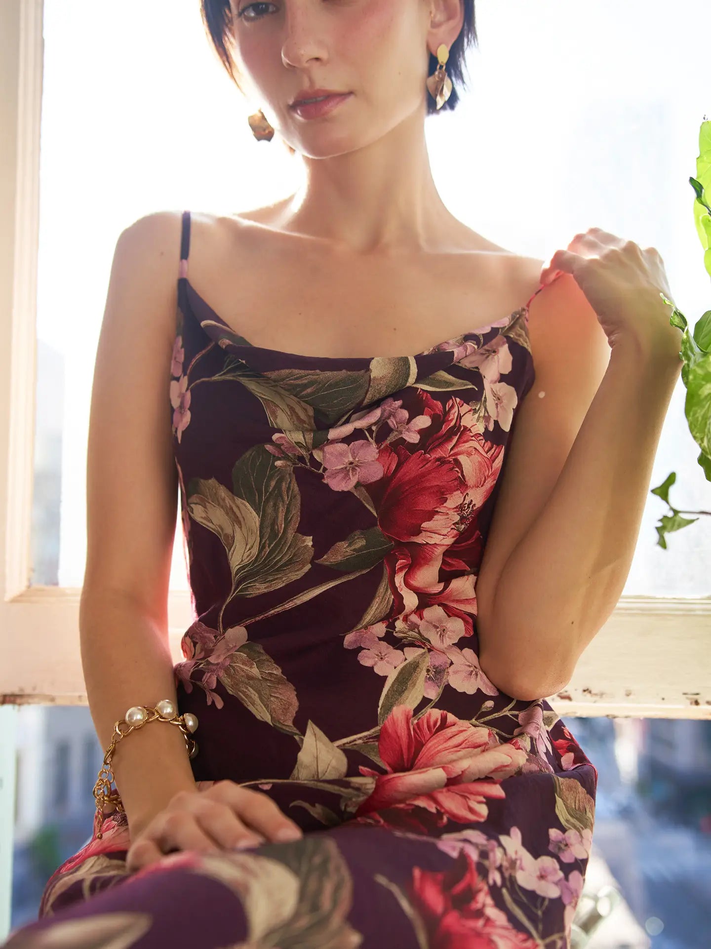 Cowl Neck Maxi Dress - Deep Plum