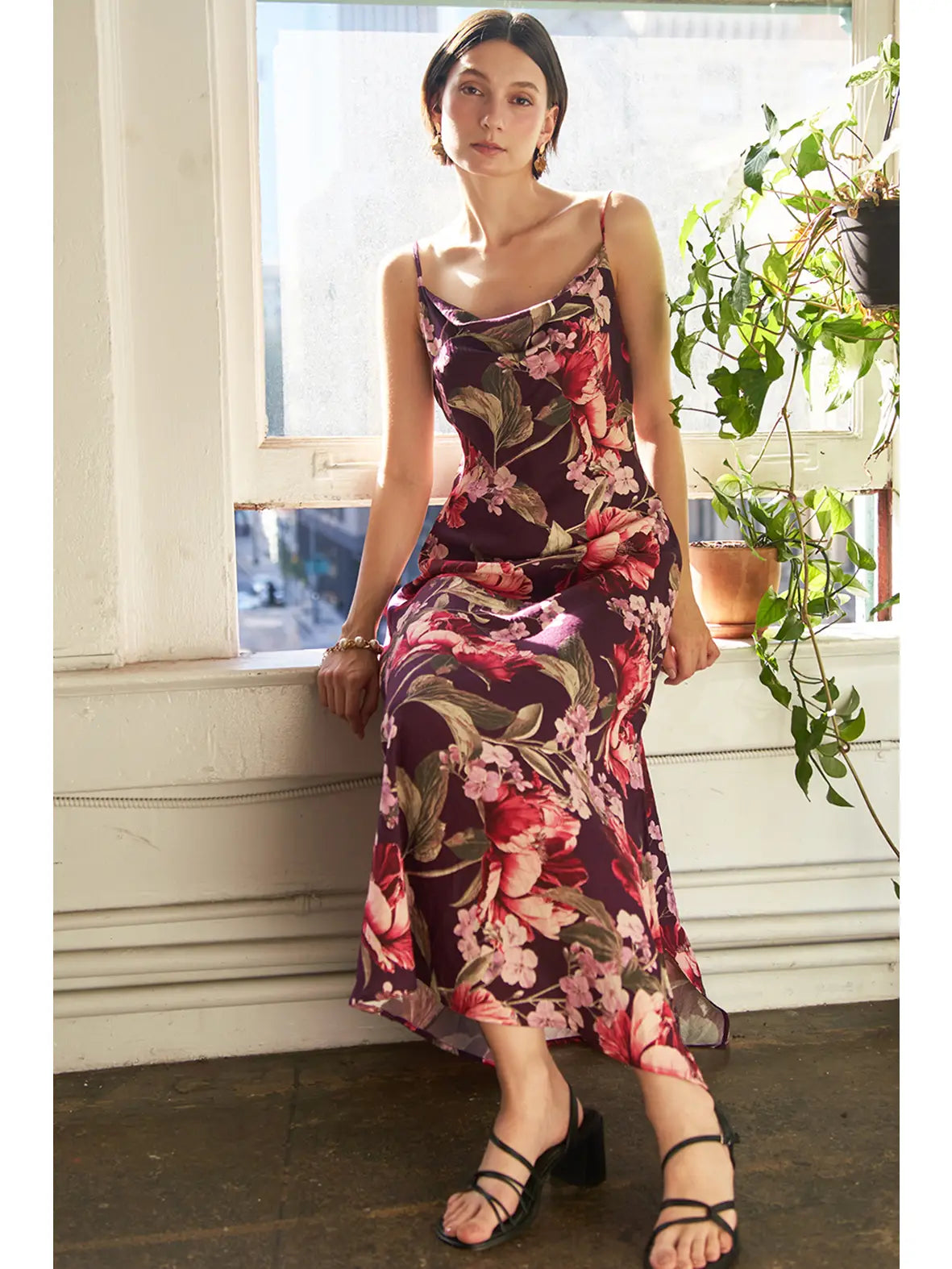 Cowl Neck Maxi Dress - Deep Plum
