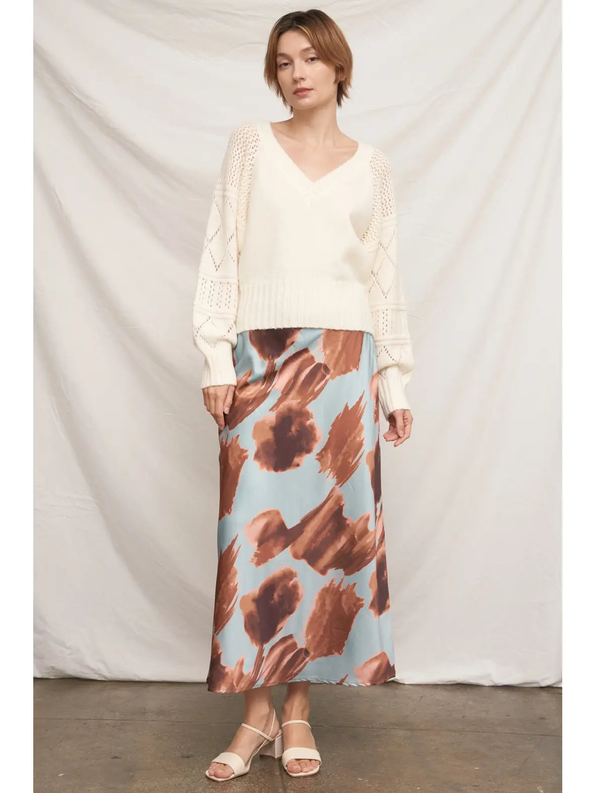 Floral Print Maxi Skirt - Blue/Brown