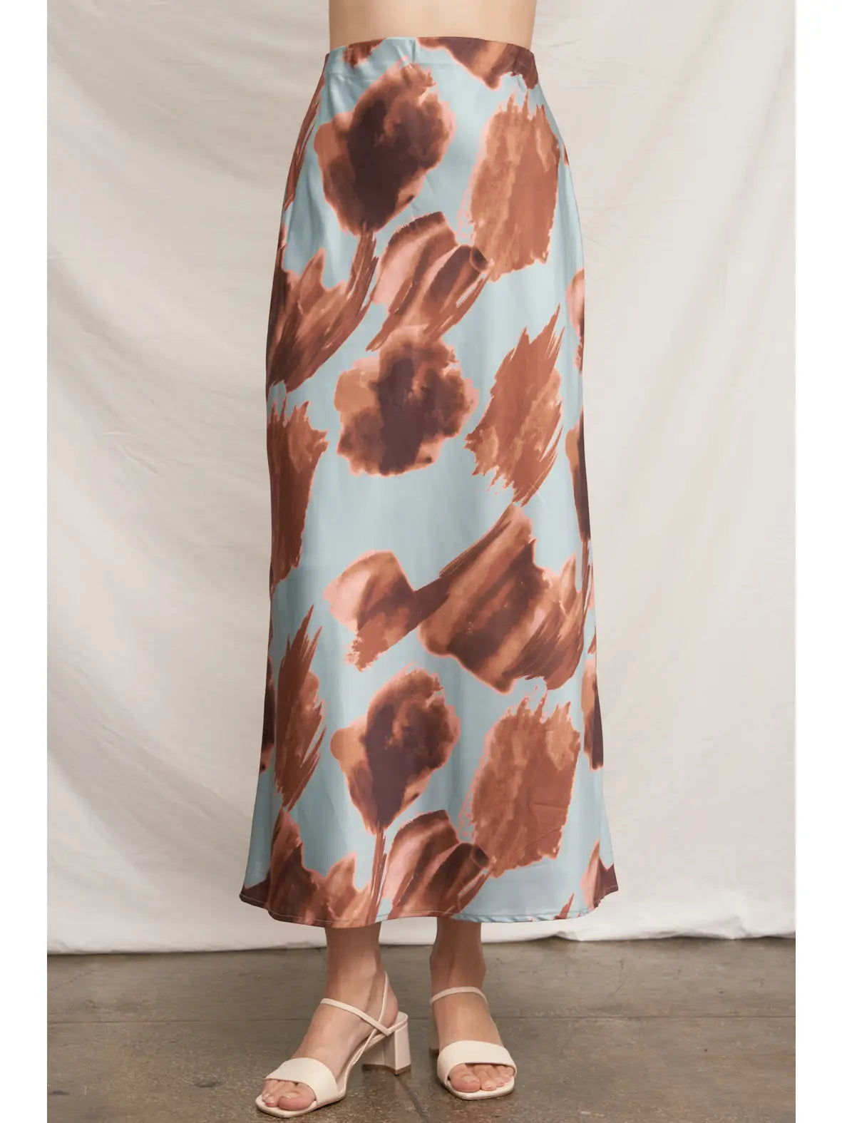 Floral Print Maxi Skirt - Blue/Brown
