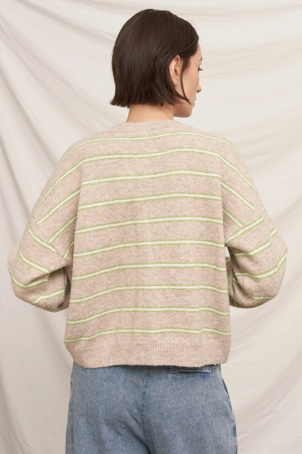 Striped Cardigan Sweater - Beige/Green