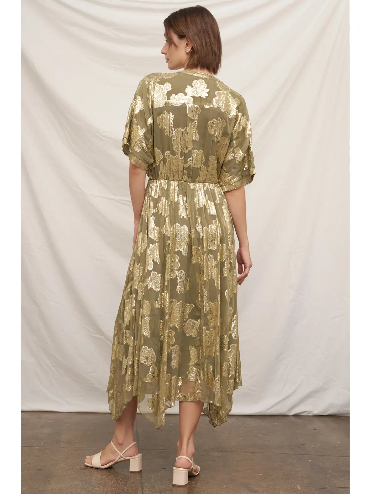 Kimono Sleeve Maxi Dress - Olive/Gold