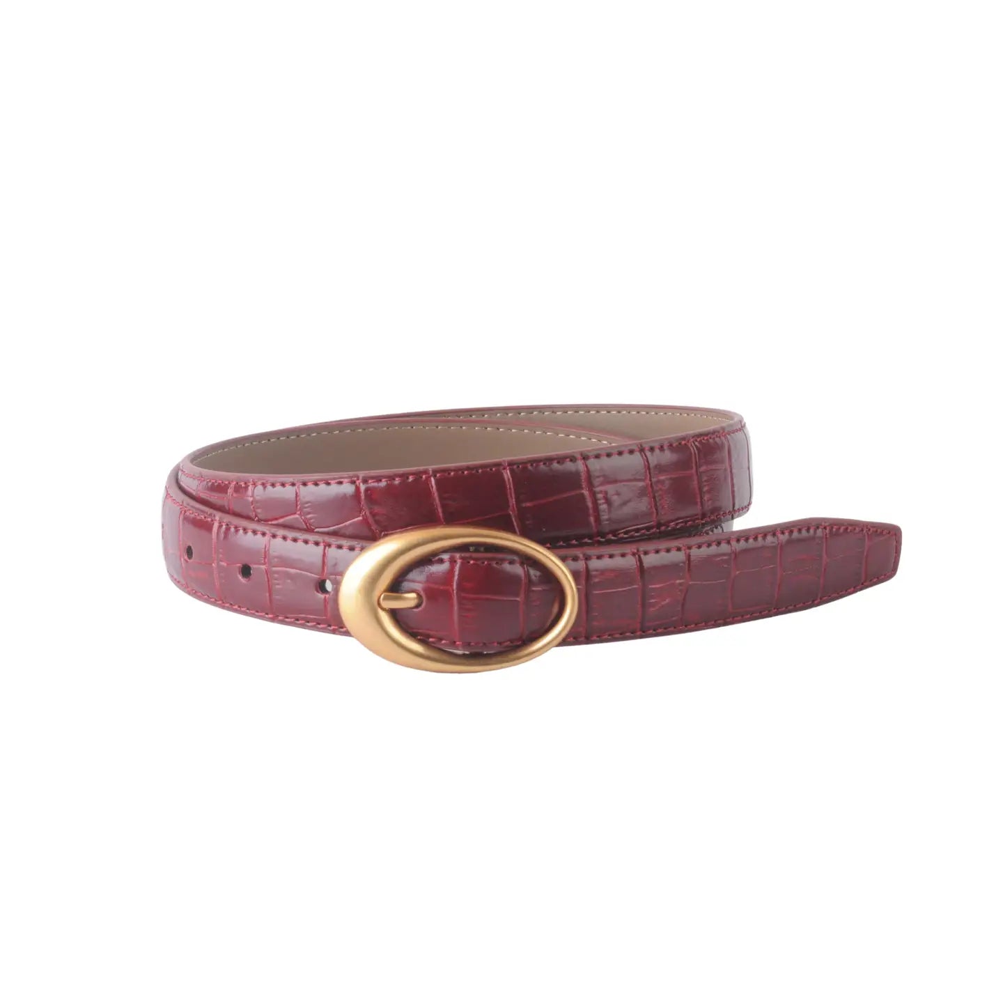 Croco Clean Stitched Belt - Burgundy