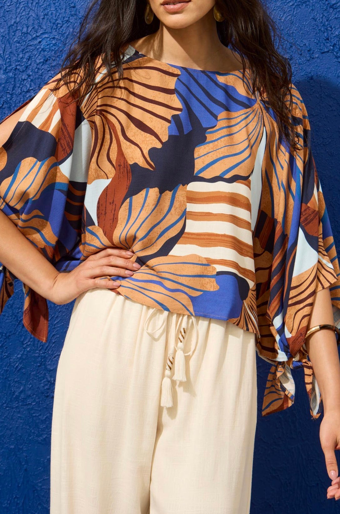 Boat Neck Wide Sleeve Shell - Sao Paulo