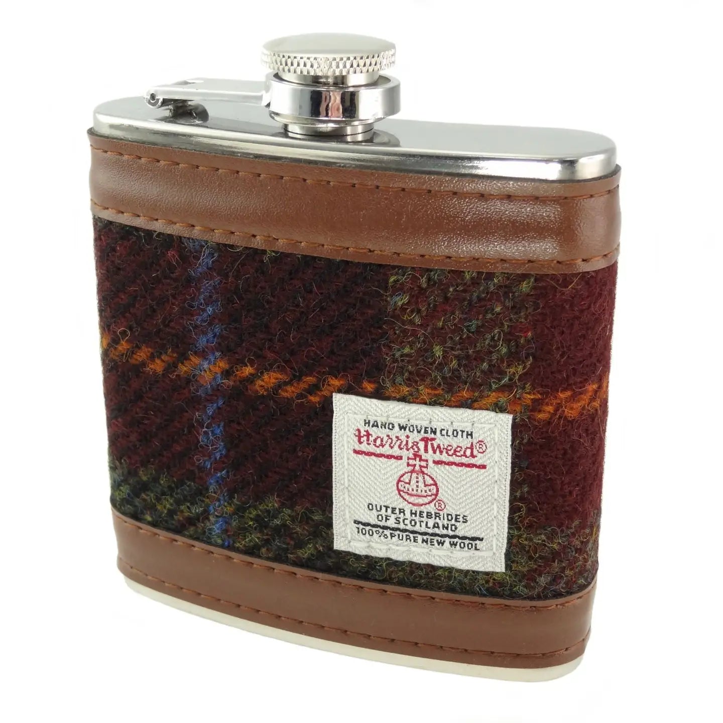 Harris Tweed Hip Flask - Rust Check Tartan