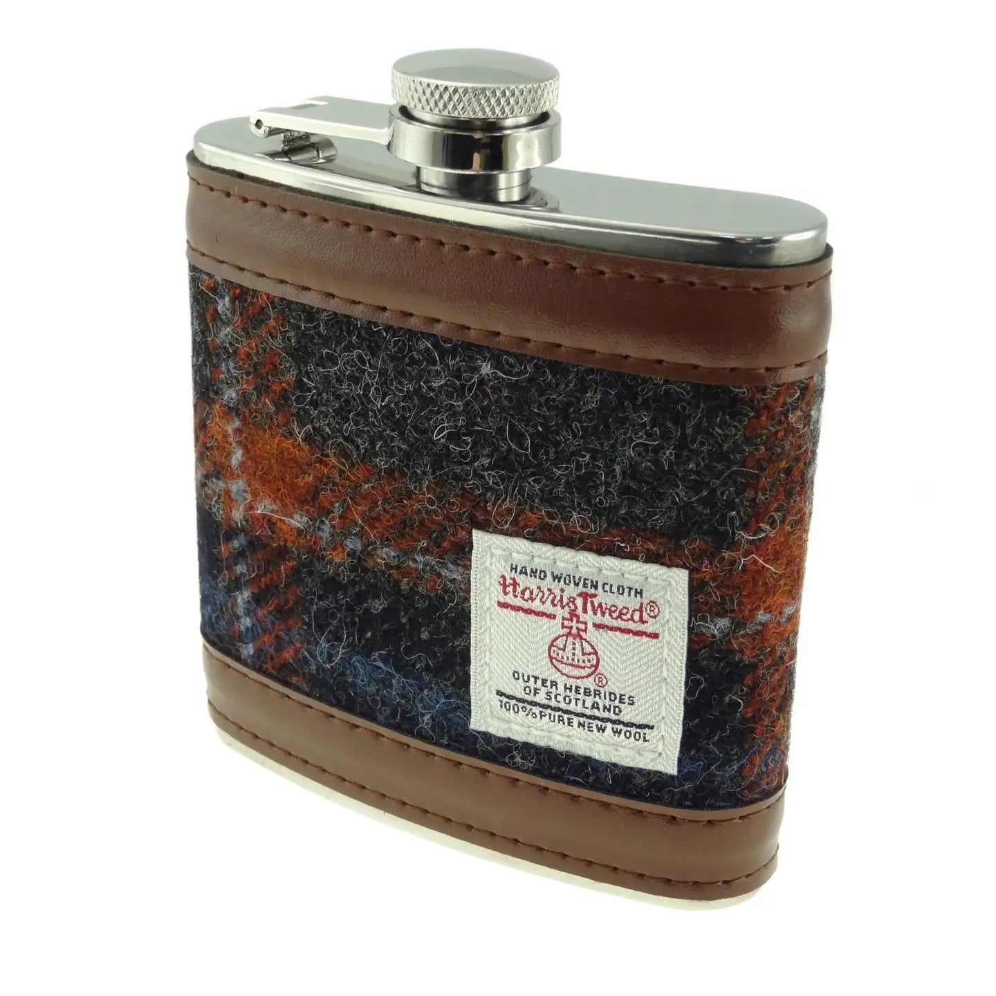 Harris Tweed Hip Flask - Rust Overcheck Tartan