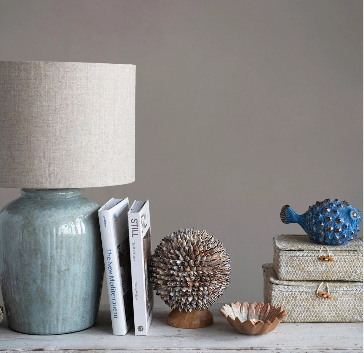 Stoneware Table Lamp with Linen Shade
