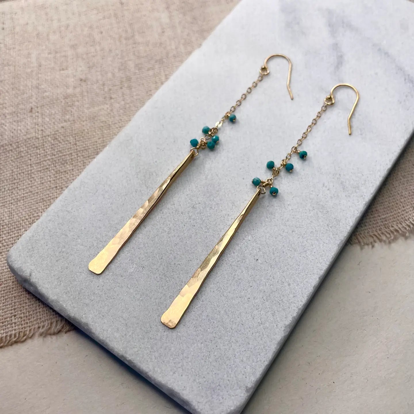 Hammered Stick & Stone Earrings - Turquoise