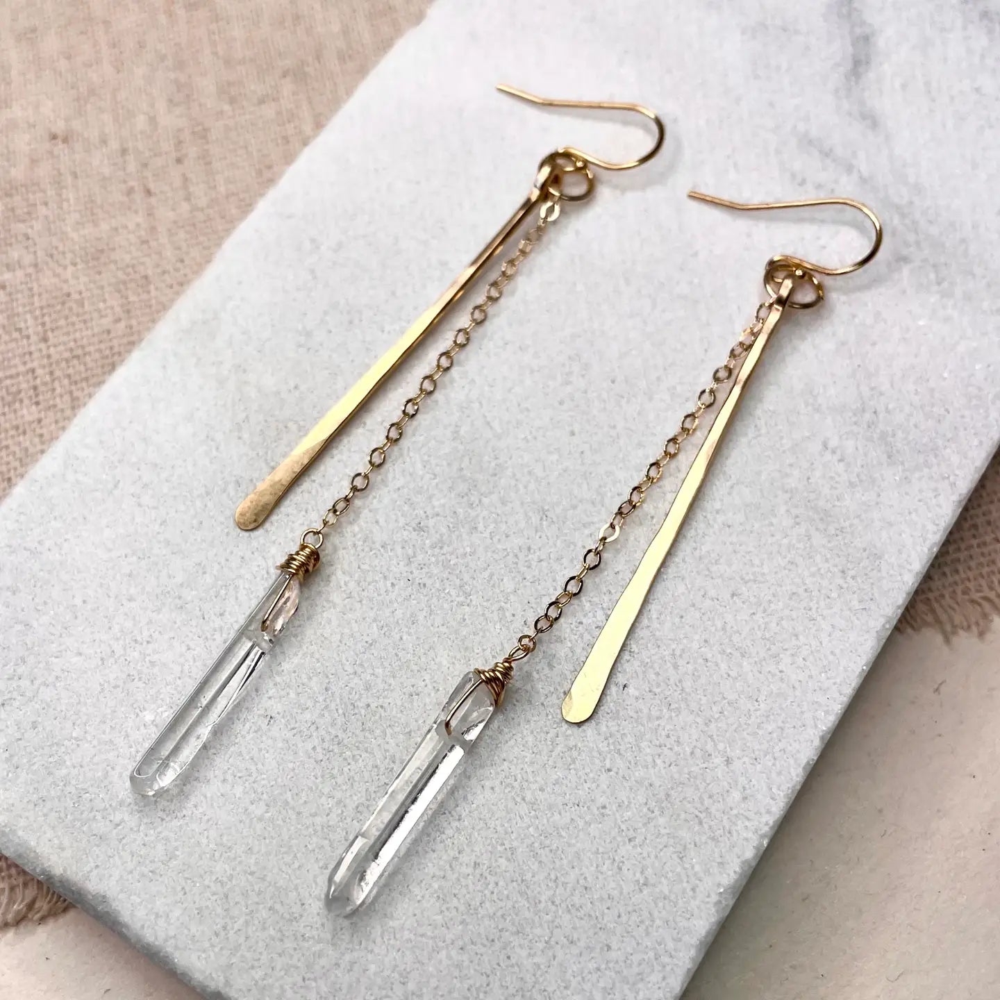 Hammered Stick & Quartz Earrings