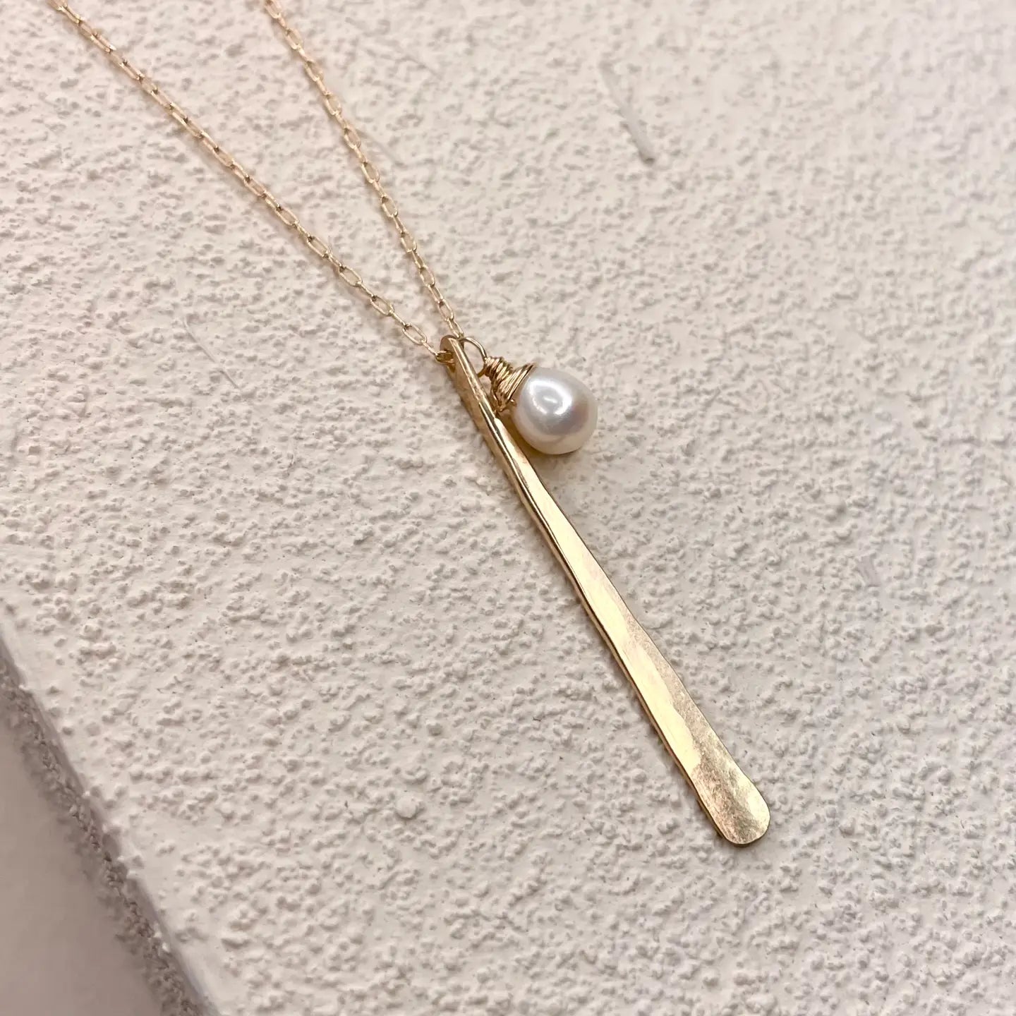 Hammered Stick & Stone Necklace with Pearl