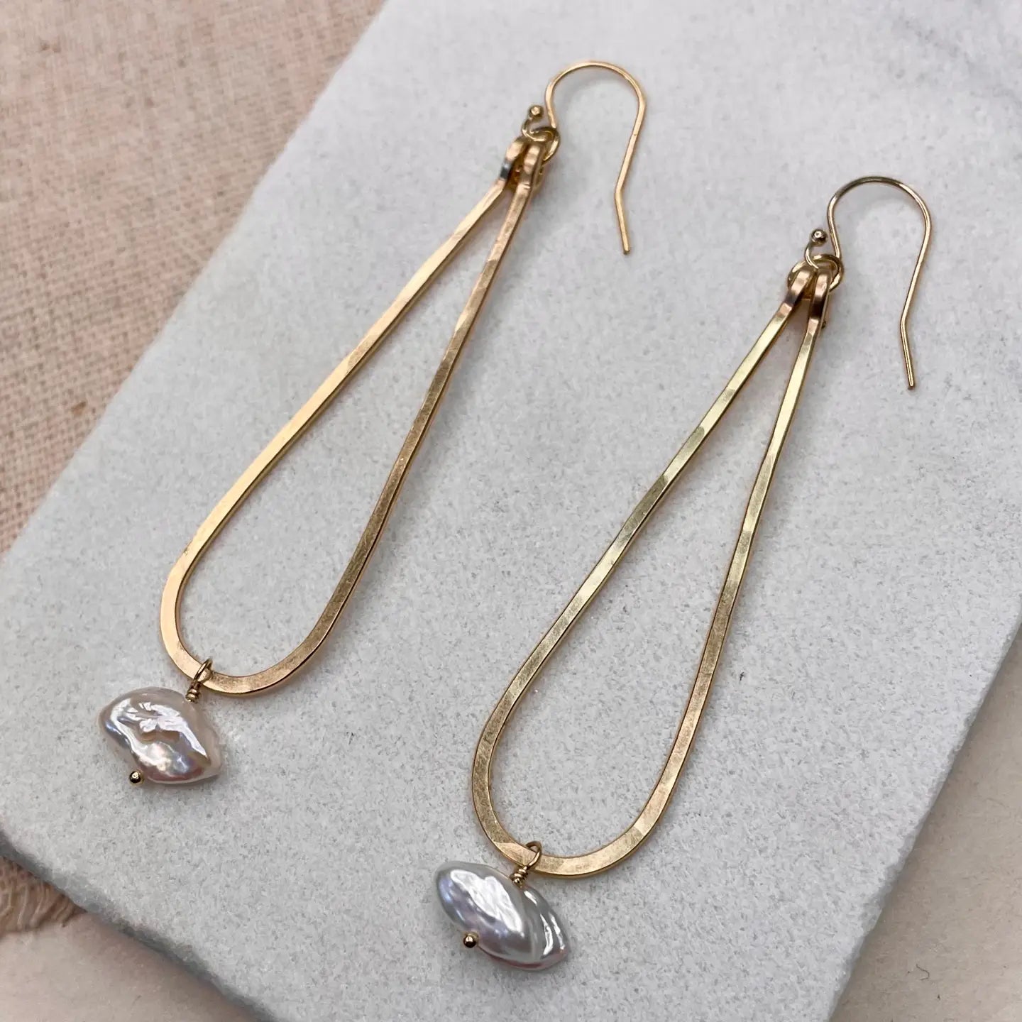 Hammered Teardrop Pearl Earrings