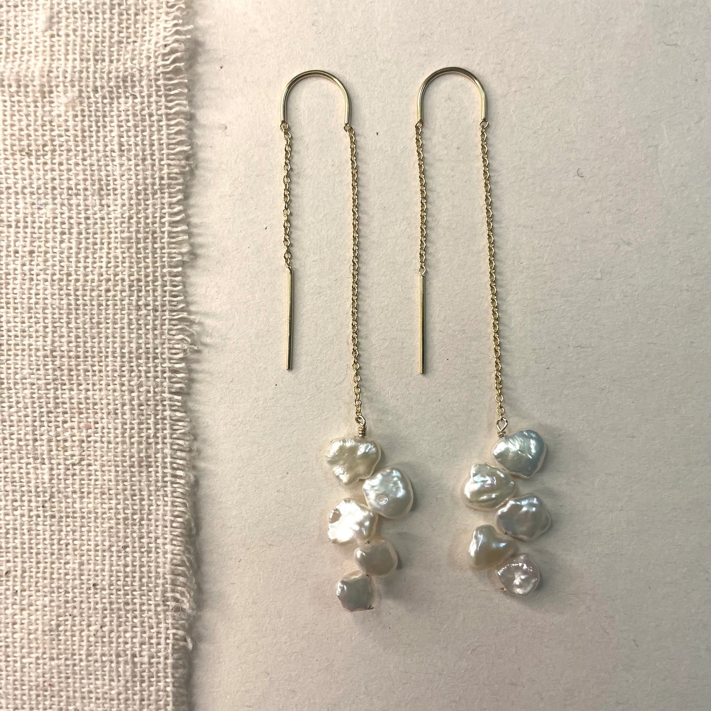Pearl Cluster Threader Earrings