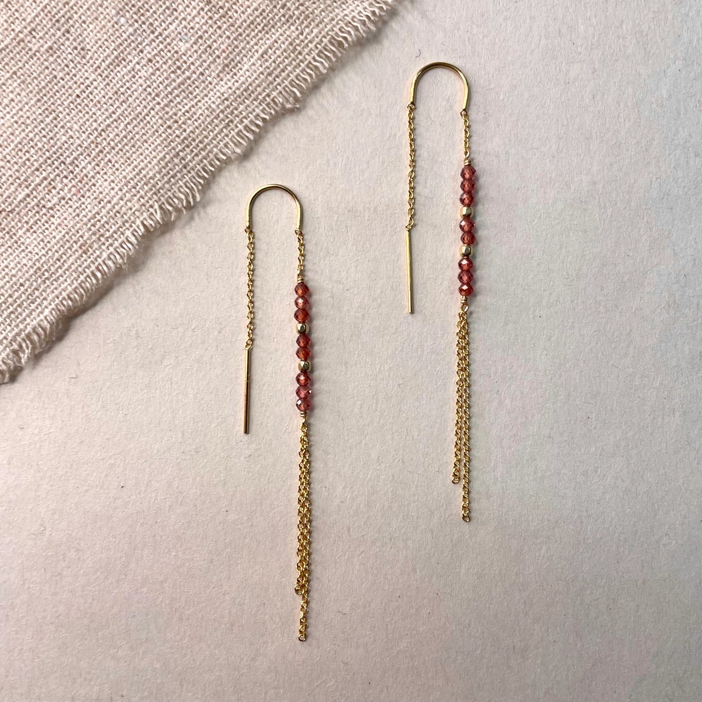 Threader Earrings with Garnets
