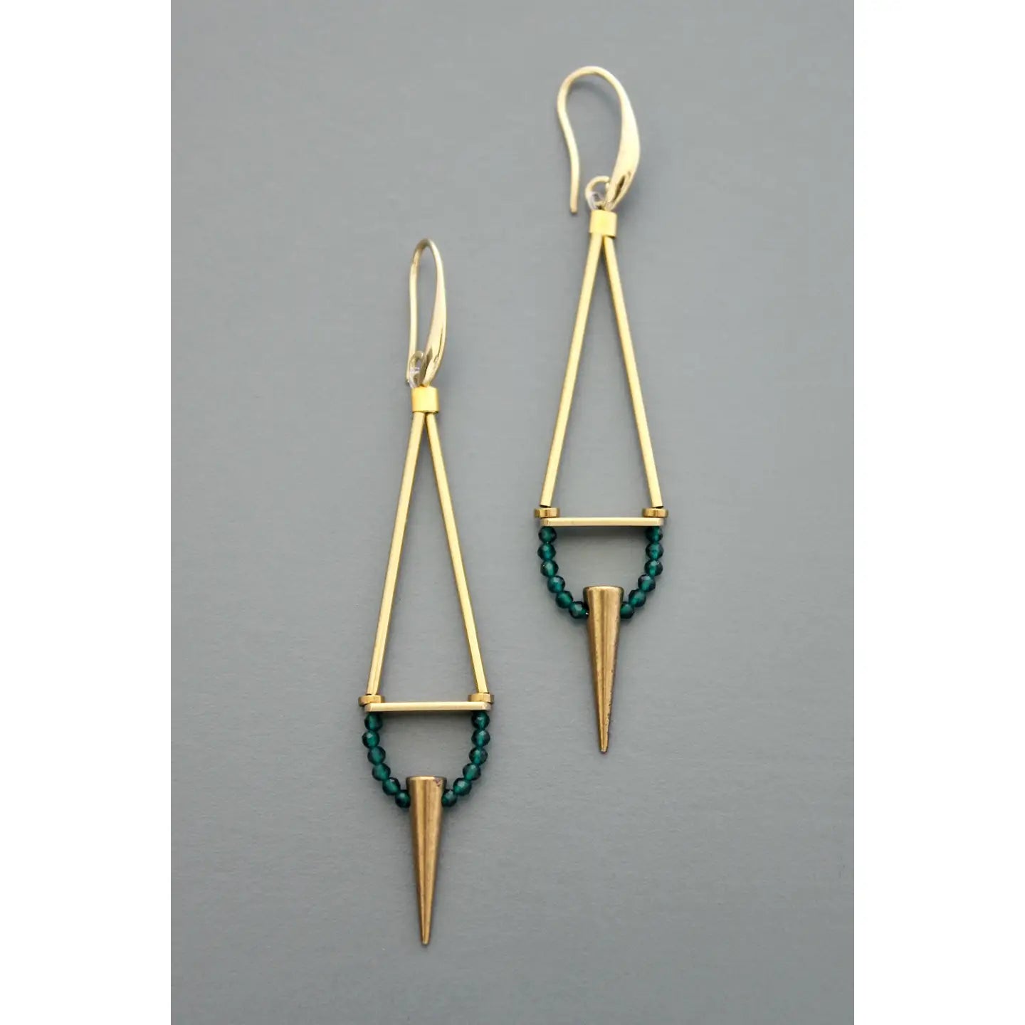 Geometric Spike Green Onyx Earrings