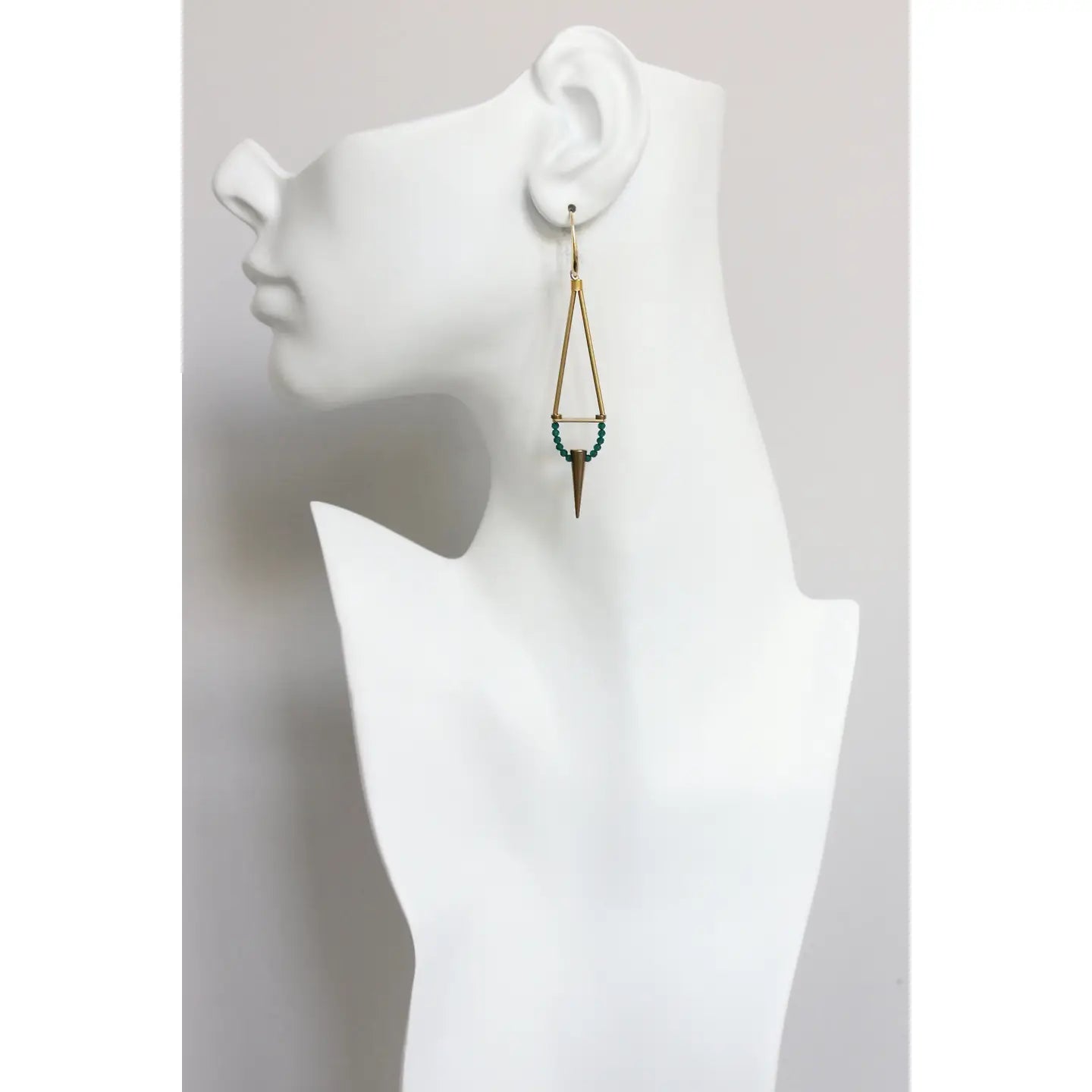 Geometric Spike Green Onyx Earrings