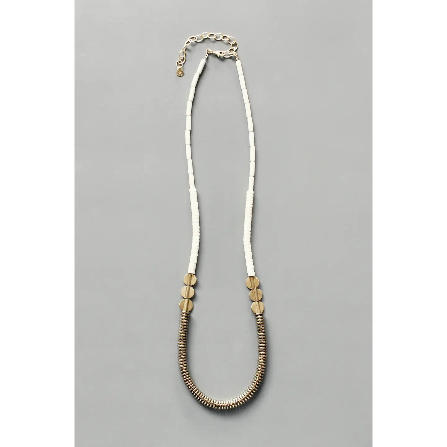 Gold Hematite & White Disk Necklace