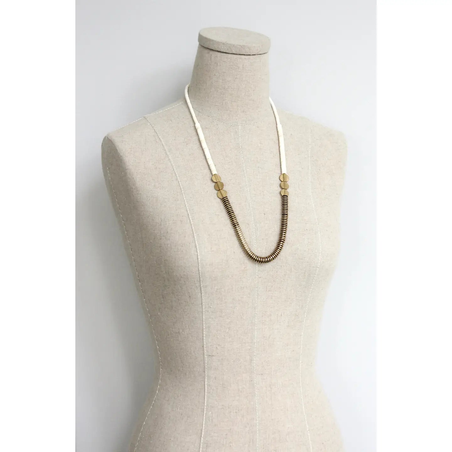 Gold Hematite & White Disk Necklace