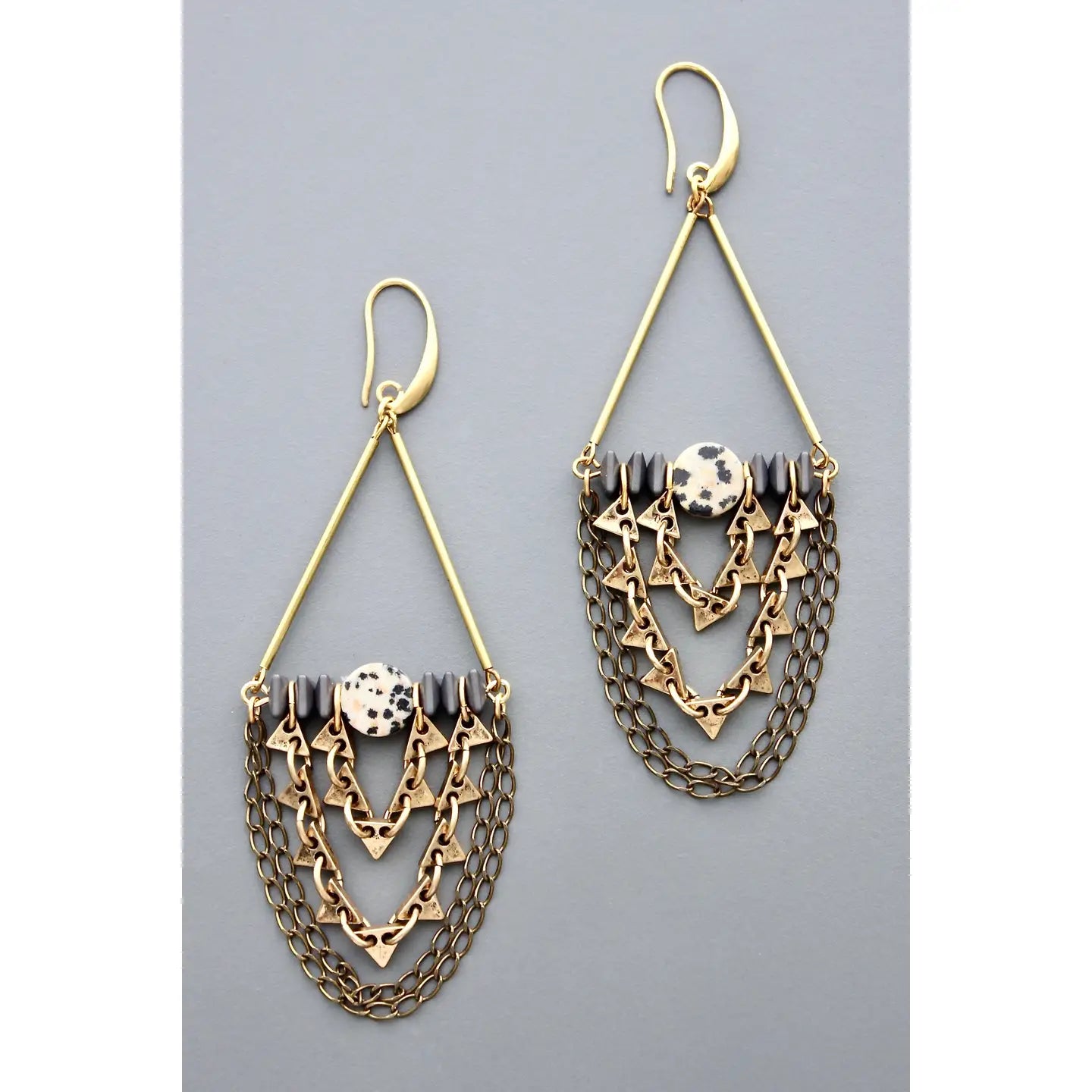 Dalmatian & Hematite Shoulder Duster Earrings