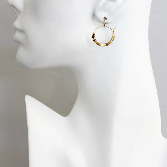 Mini Gold Hematite Hoop Earrings