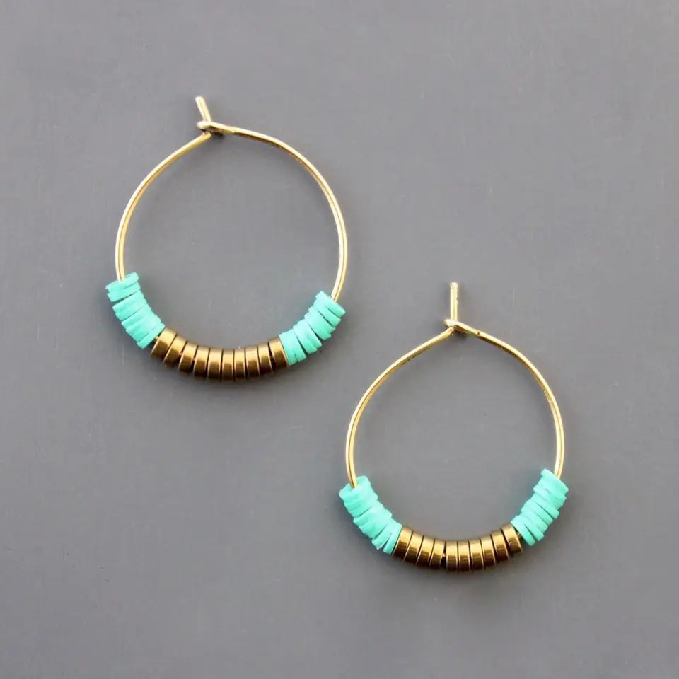 Green & Gold Hoop Earrings