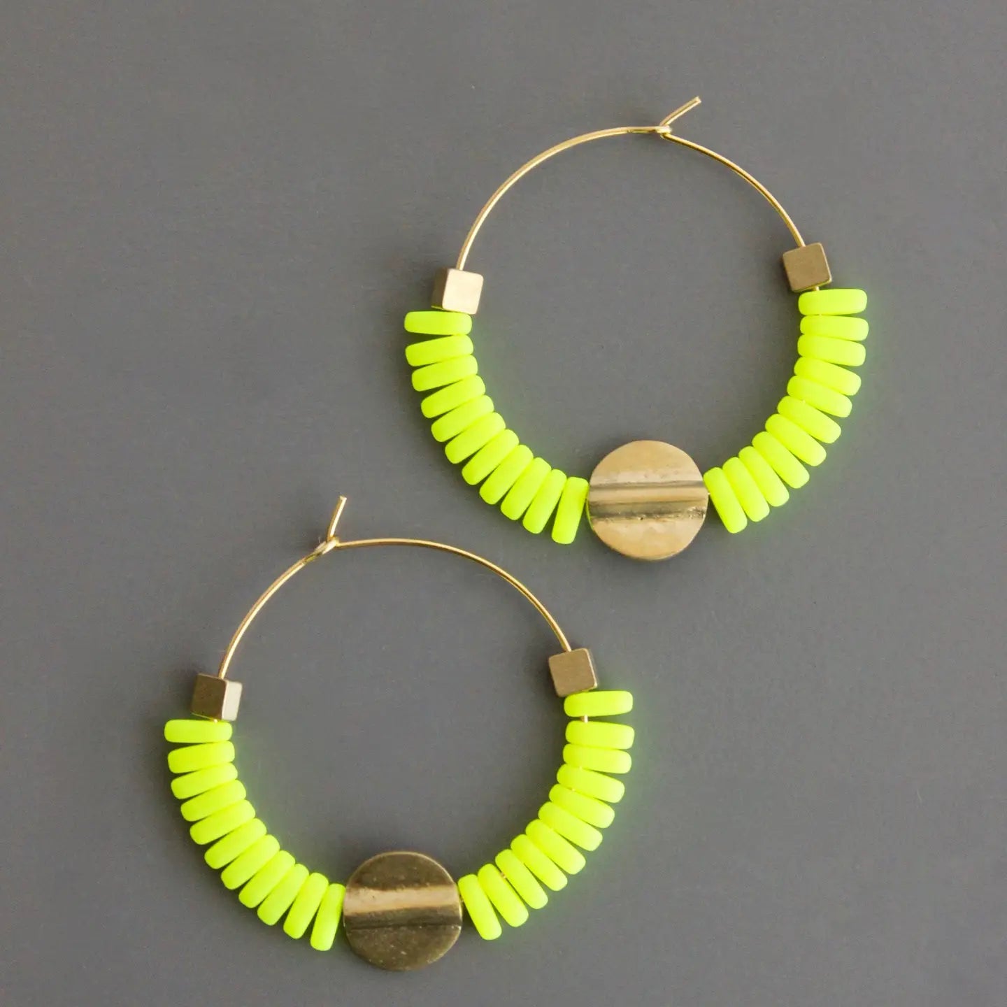Neon Yellow Glass Hoop Earrings