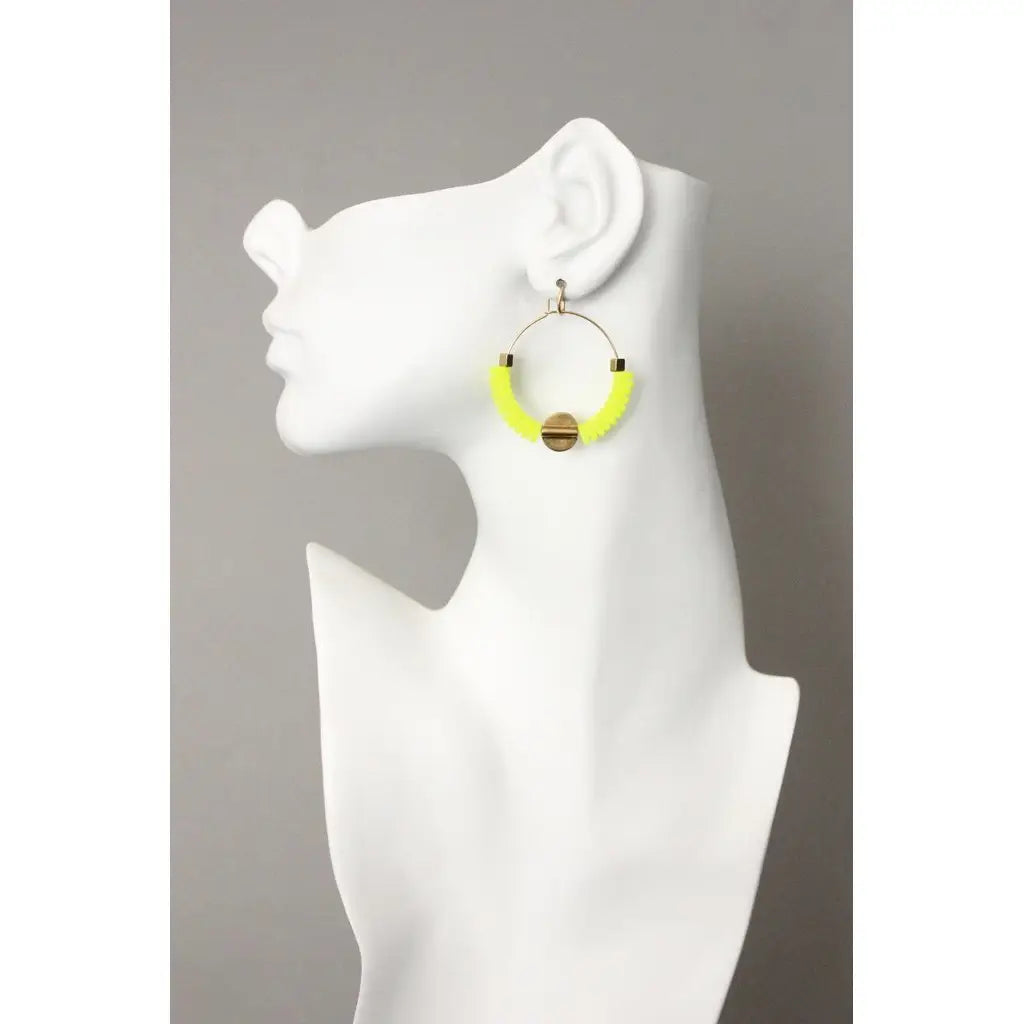 Neon Yellow Glass Hoop Earrings