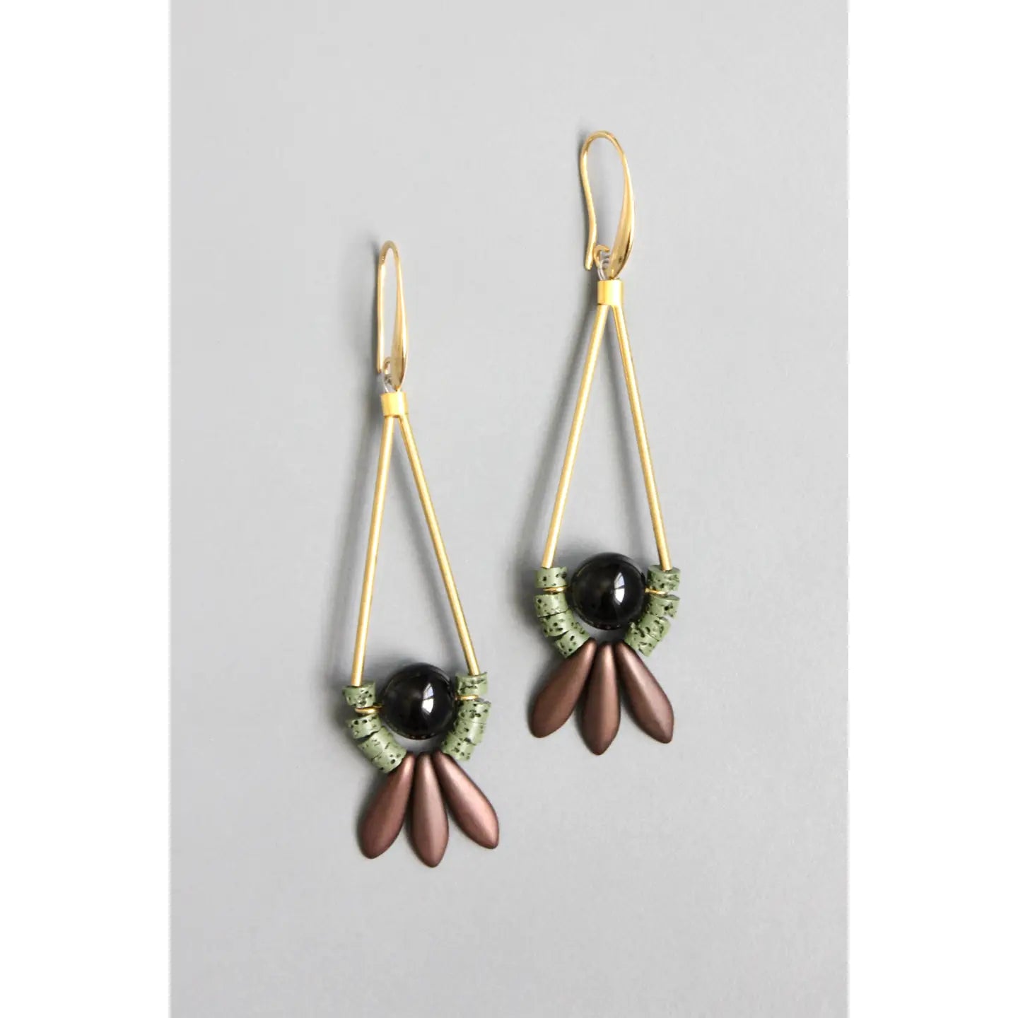Copper, Moss & Jet Drop Earrings