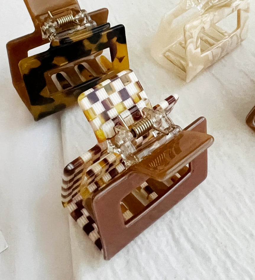 Camila Hair Claw Clip - Checked/Bronze