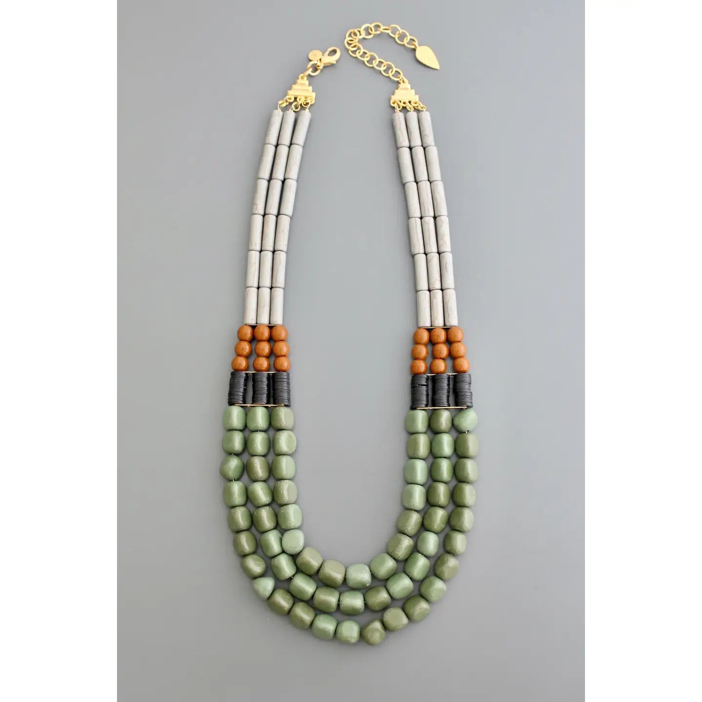 Three Strand Necklace - Grey/Green