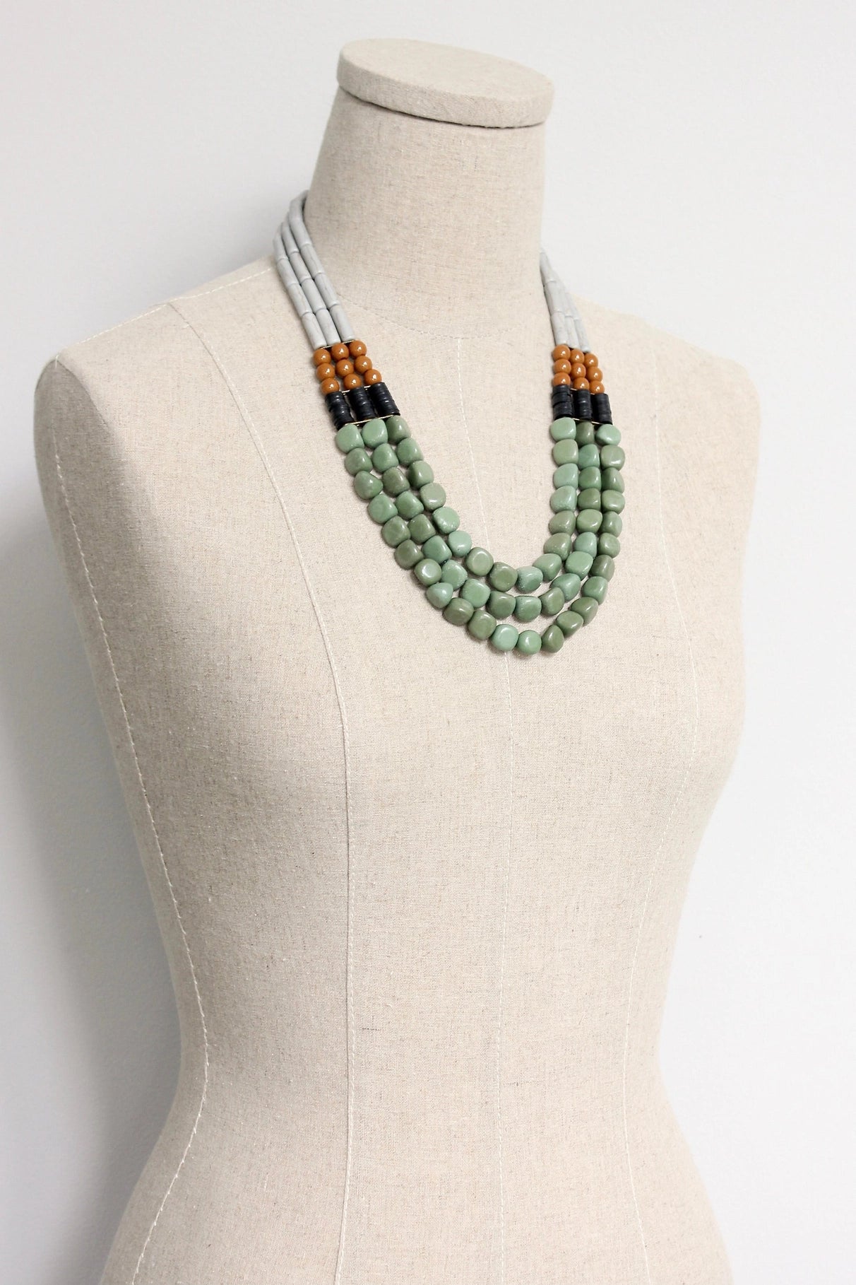 Three Strand Necklace - Grey/Green