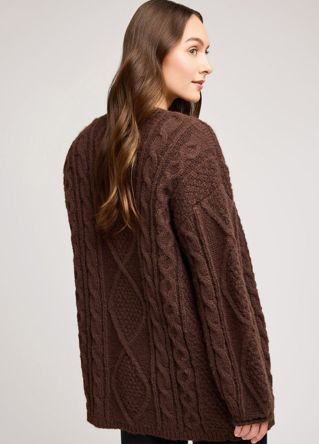 Betty Cable Knit Cardigan Sweater - Chocolate