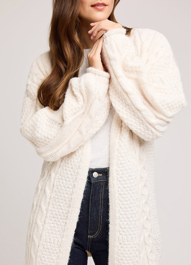 Betty Cable Knit Cardigan Sweater - Cream
