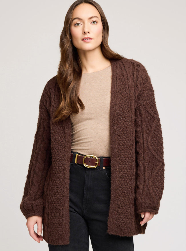 Betty Cable Knit Cardigan Sweater - Chocolate
