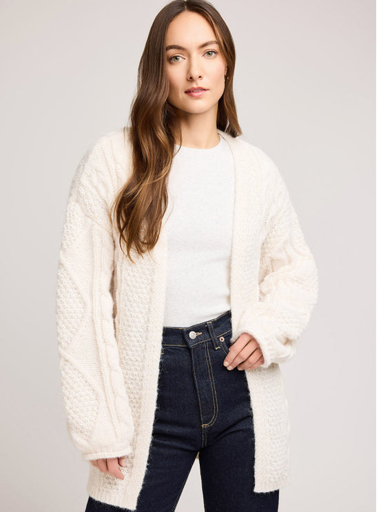 Betty Cable Knit Cardigan Sweater - Cream