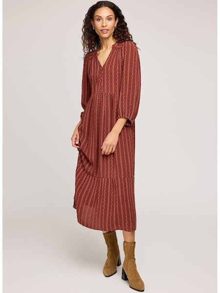 Monroe Long Sleeve Midi Dress - Mahogany
